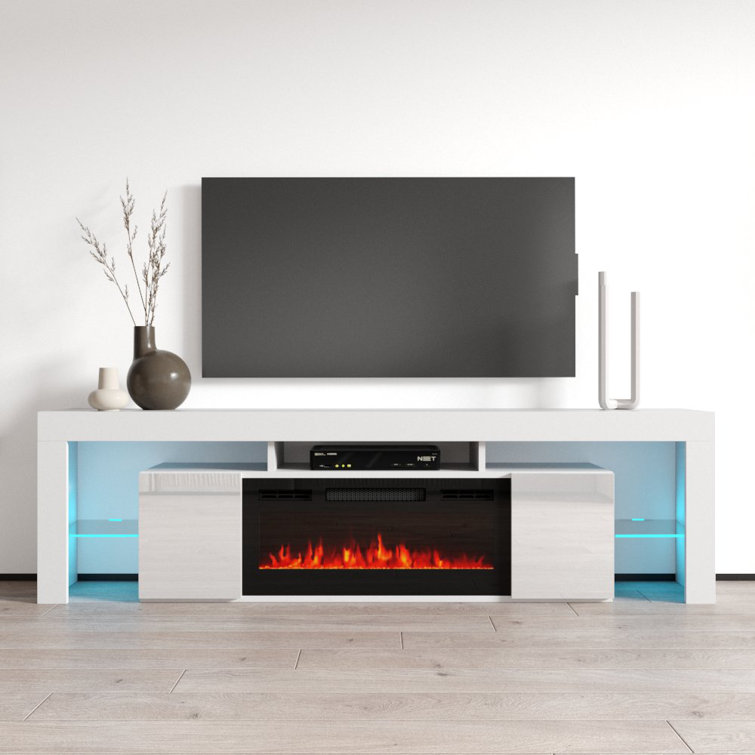 MebleFurniture Soleo TV Stand for TVs up to 88" with Fireplace Included